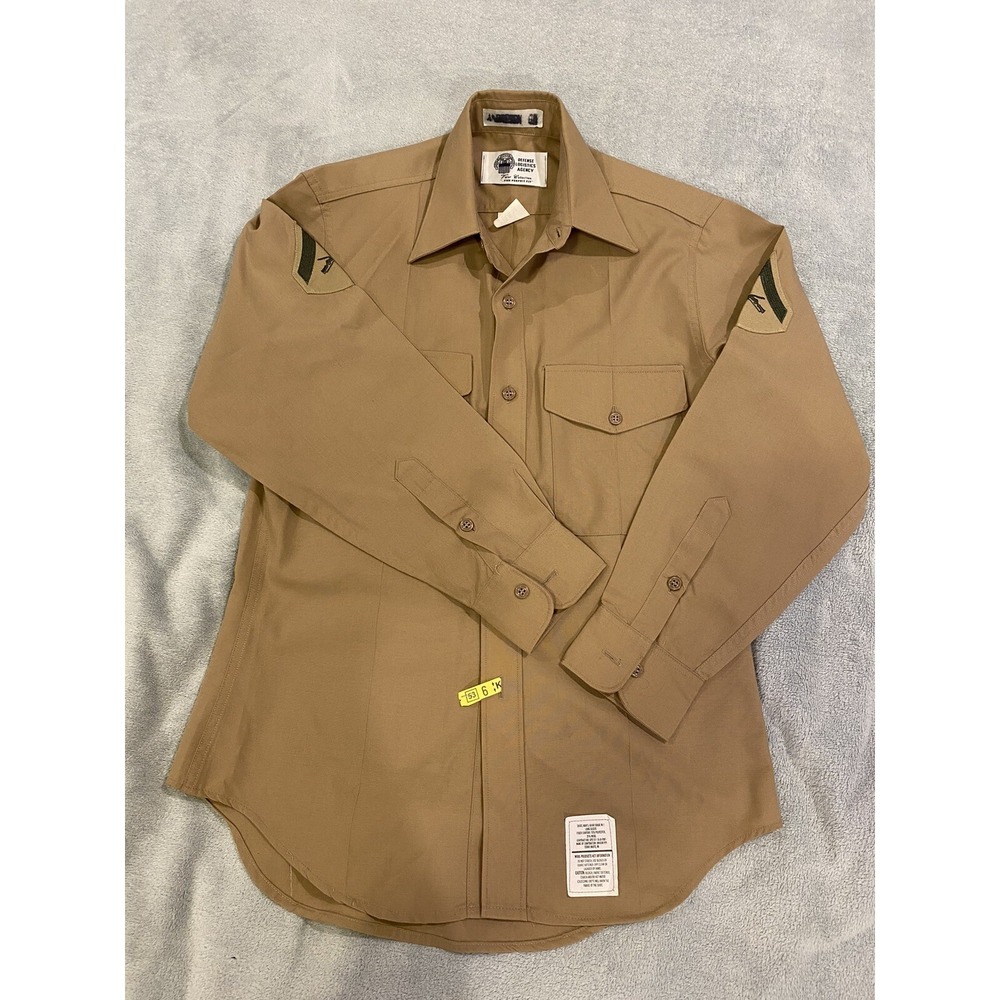 Mens USMC Shirt Khaki Shade M-1 Long Sleeve 75 Poly‎ 25 Wool Private Chevrons